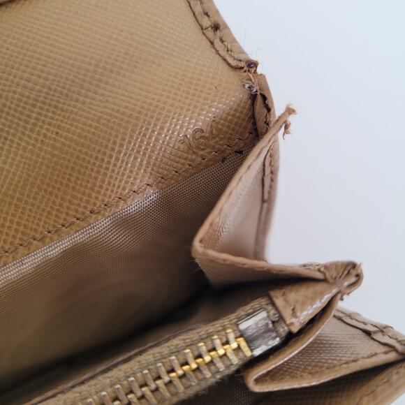 PRADA Vintage Saffiano Tan Beige Leather Logo Wallet Envelope Large Clutch Fair - Picture 5 of 12